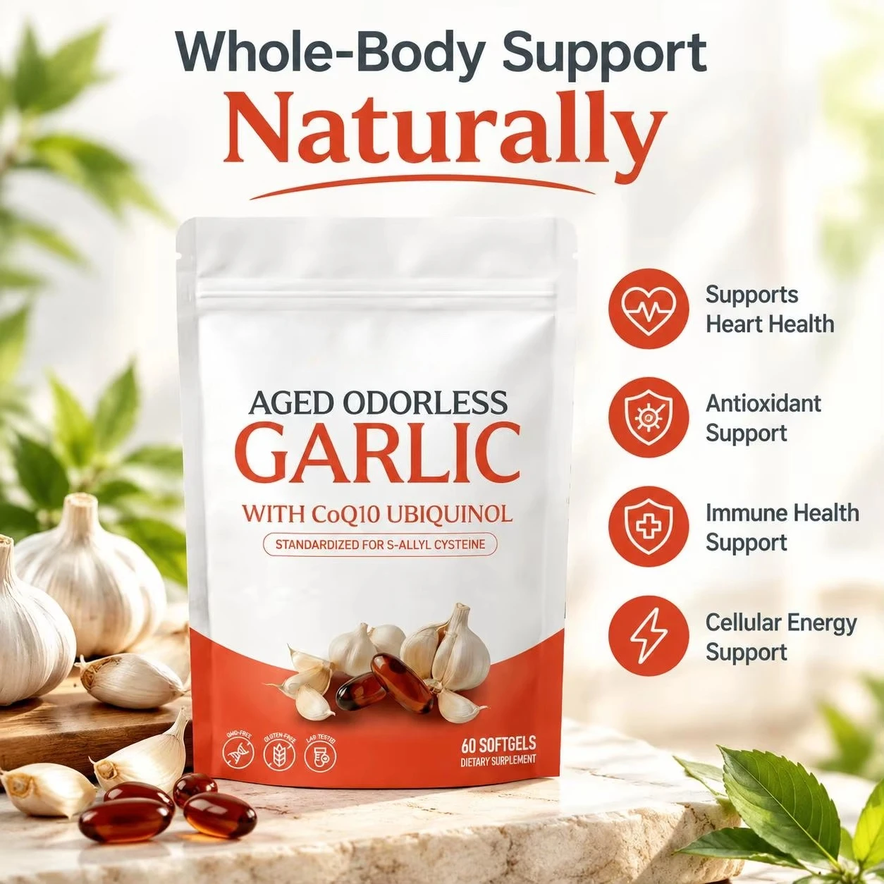 Odorless Aged Garlic Softgels  - đánh giá và giá Coq10 Ubiquinol Softgel